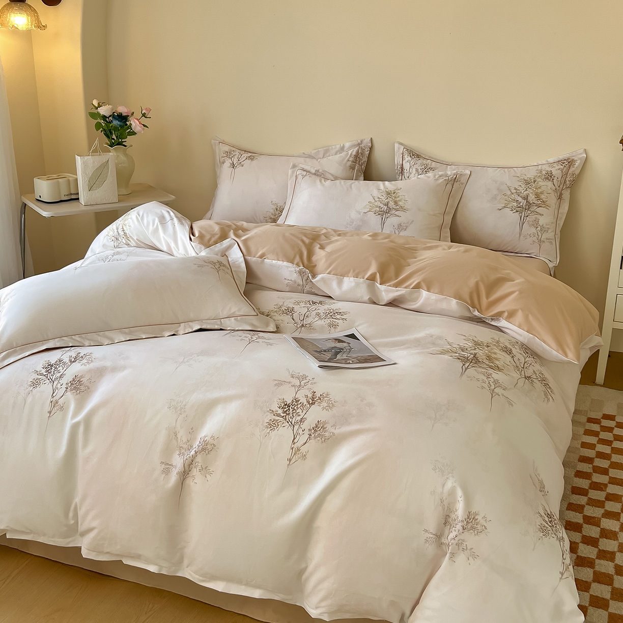 91家纺网 家纺一手货源 找家纺 帛美家纺 2026新款小清新全棉纯棉印花四件套 晚秋