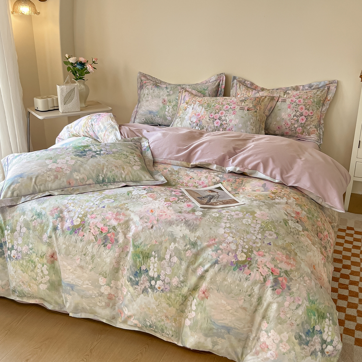 91家纺网 家纺一手货源 找家纺 帛美家纺 2026新款小清新全棉纯棉印花四件套 维多利