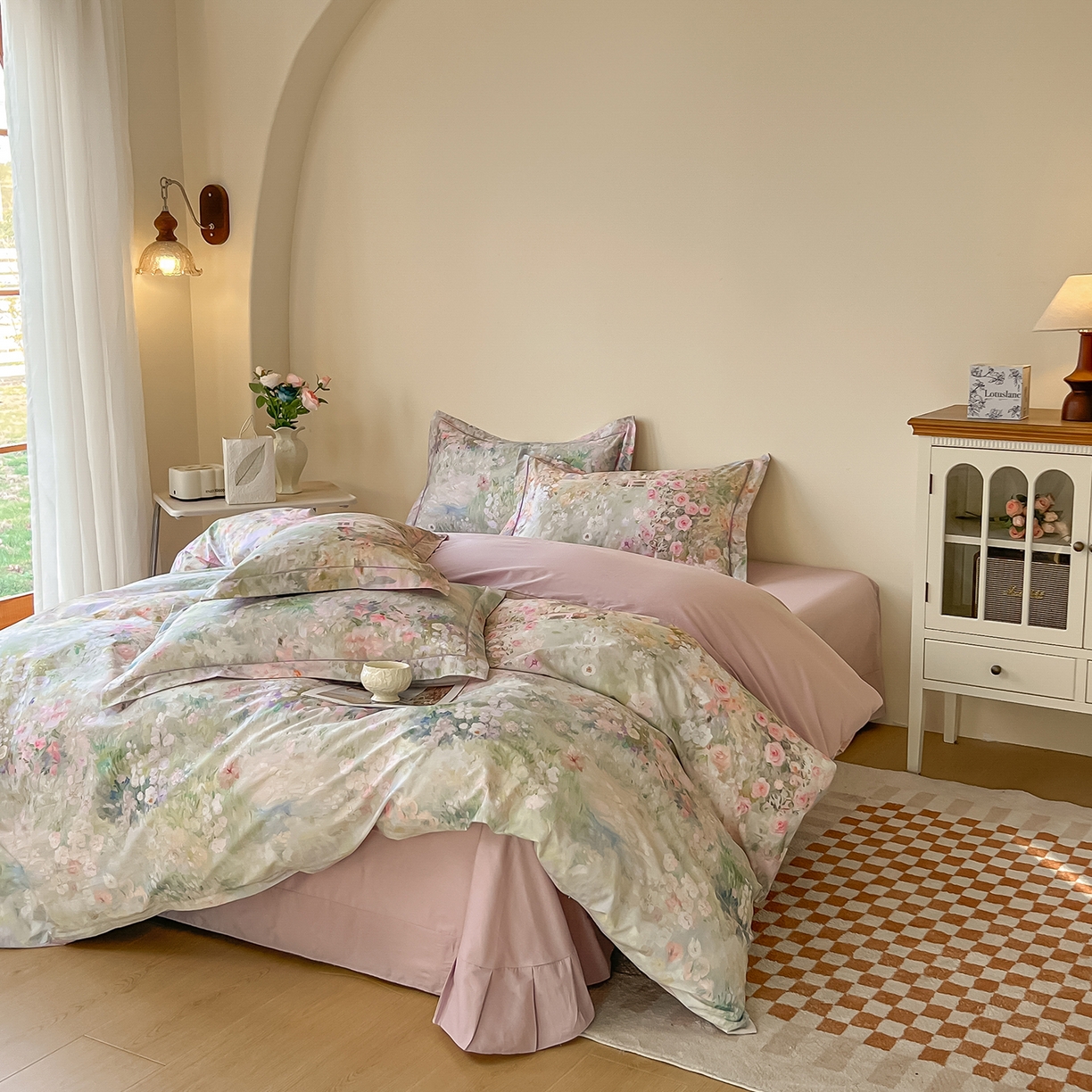 91家纺网 家纺一手货源 找家纺 帛美家纺 2026新款小清新全棉纯棉印花四件套 维多利