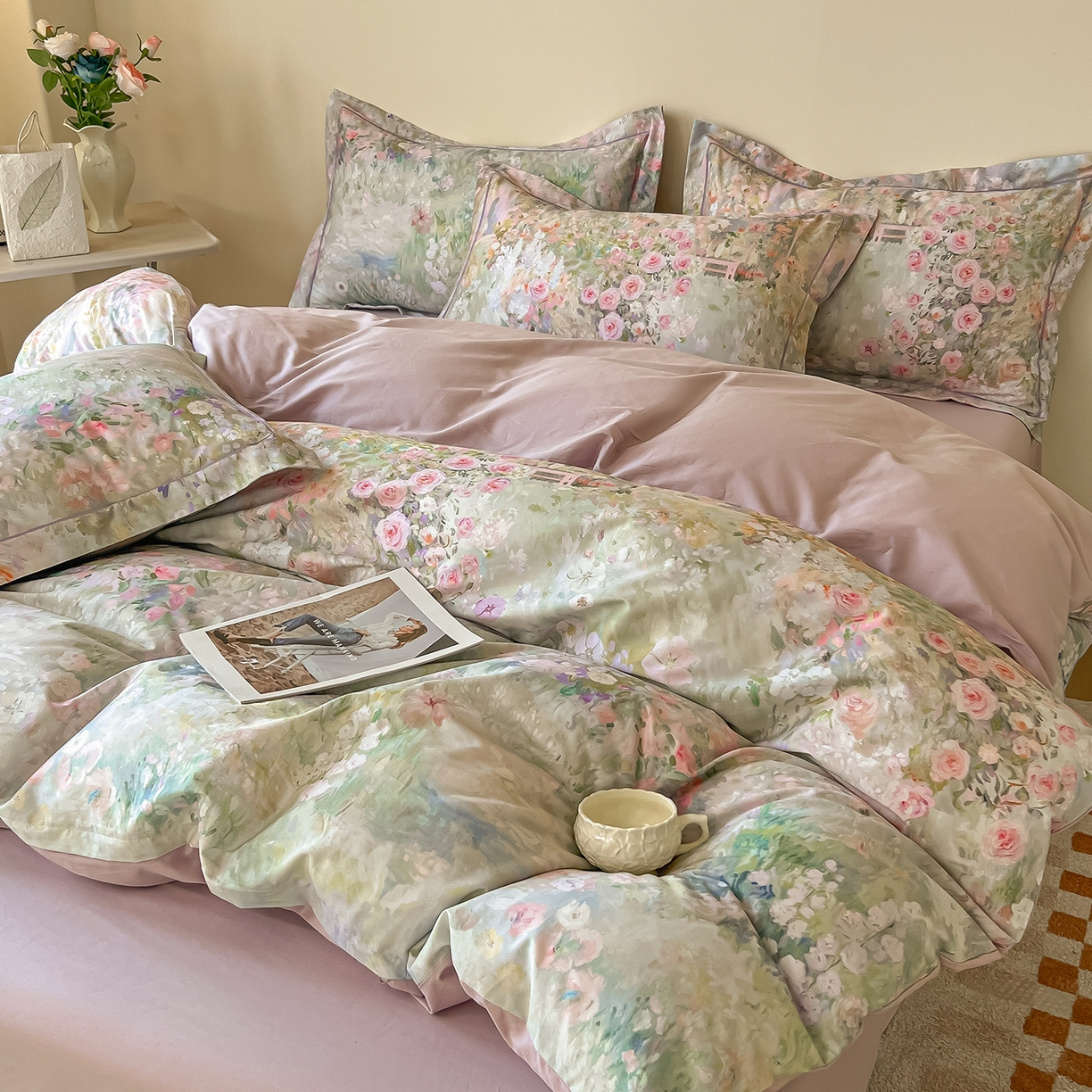 91家纺网 家纺一手货源 找家纺 帛美家纺 2026新款小清新全棉纯棉印花四件套 维多利