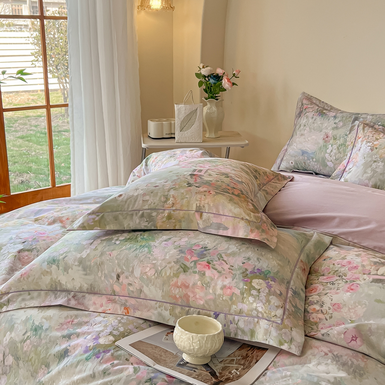 91家纺网 家纺一手货源 找家纺 帛美家纺 2026新款小清新全棉纯棉印花四件套 维多利