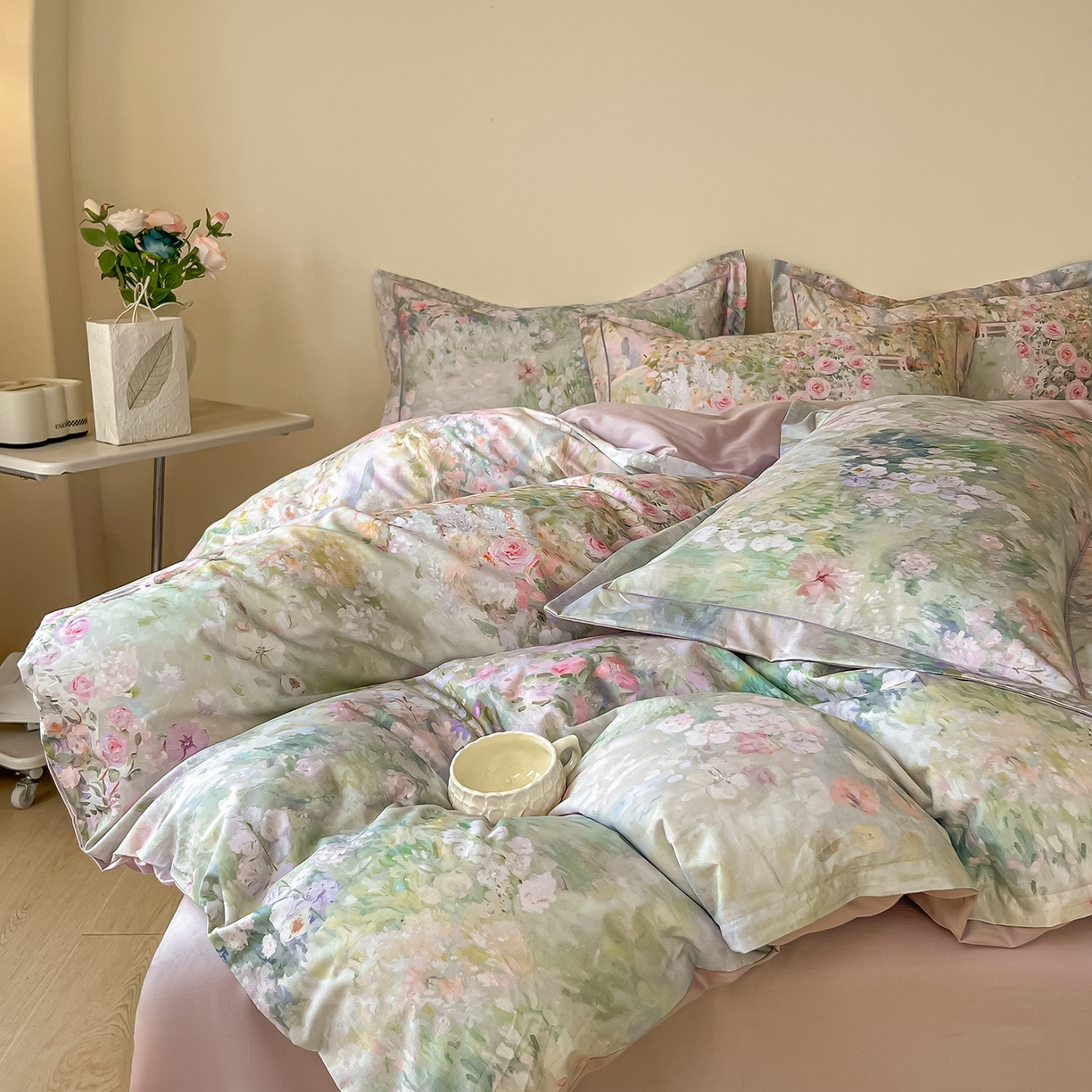 91家纺网 家纺一手货源 找家纺 帛美家纺 2026新款小清新全棉纯棉印花四件套 维多利