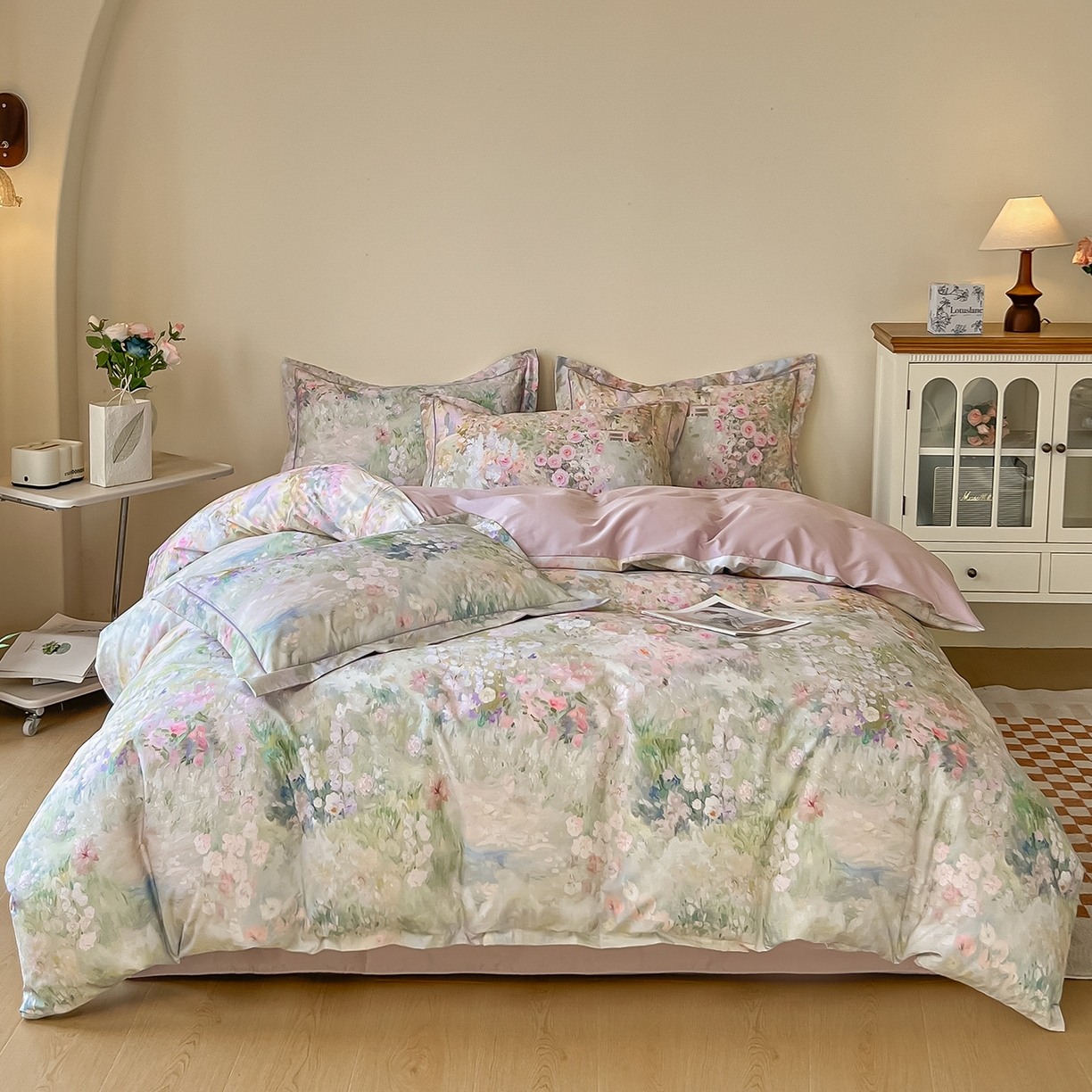 91家纺网 家纺一手货源 找家纺 帛美家纺 2026新款小清新全棉纯棉印花四件套 维多利