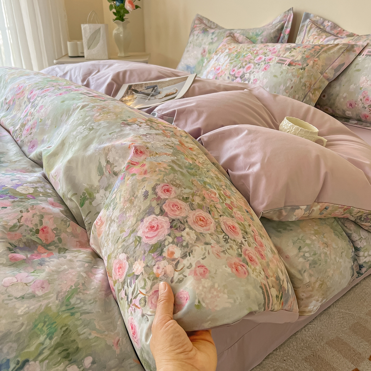 91家纺网 家纺一手货源 找家纺 帛美家纺 2026新款小清新全棉纯棉印花四件套 维多利