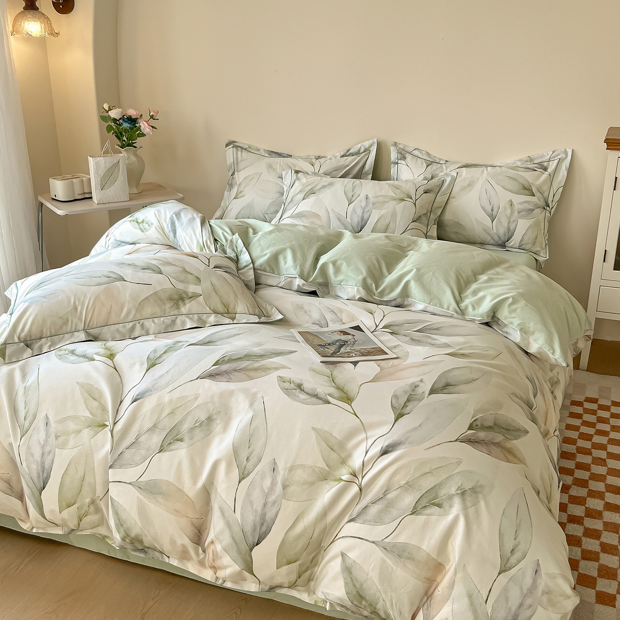 91家纺网 家纺一手货源 找家纺 帛美家纺 2026新款小清新全棉纯棉印花四件套 溪涧花