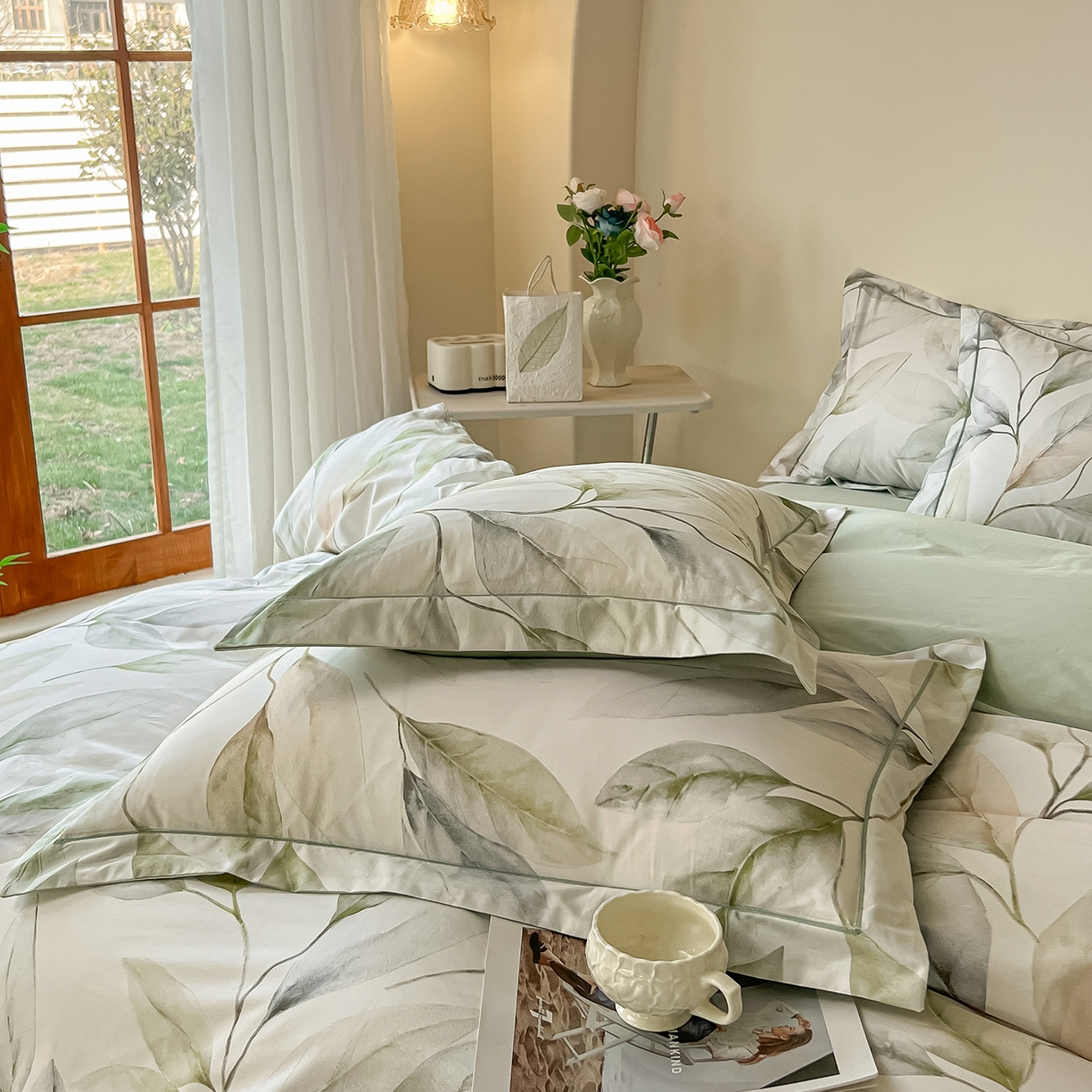 91家纺网 家纺一手货源 找家纺 帛美家纺 2026新款小清新全棉纯棉印花四件套 溪涧花