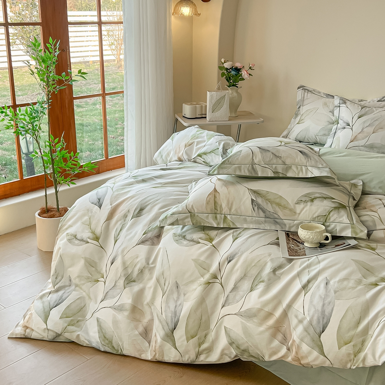 91家纺网 家纺一手货源 找家纺 帛美家纺 2026新款小清新全棉纯棉印花四件套 溪涧花