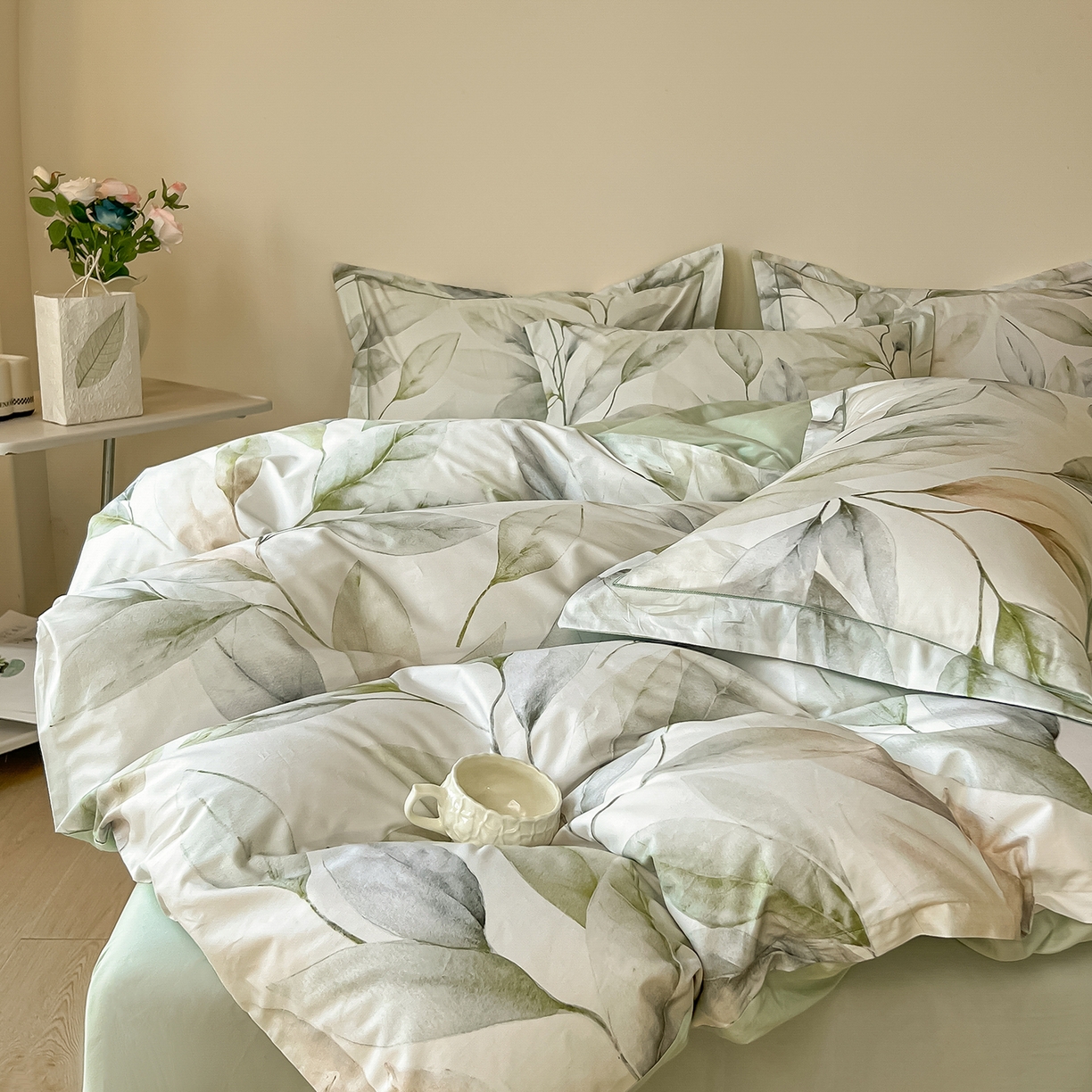 91家纺网 家纺一手货源 找家纺 帛美家纺 2026新款小清新全棉纯棉印花四件套 溪涧花