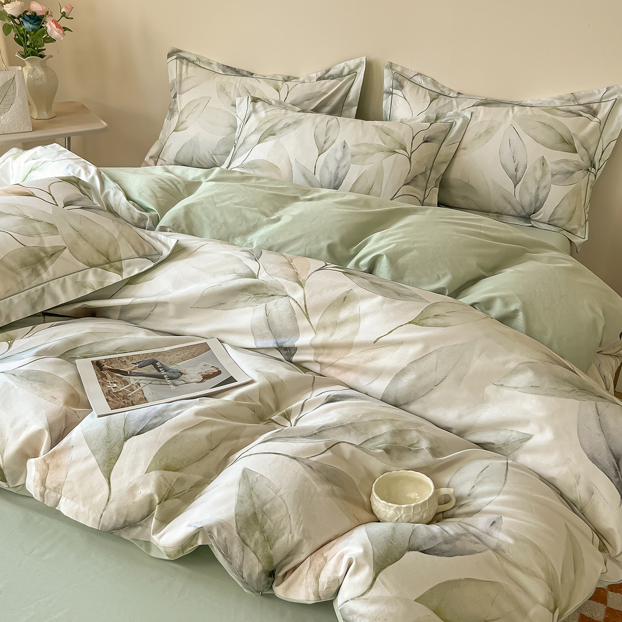 91家纺网 家纺一手货源 找家纺 帛美家纺 2026新款小清新全棉纯棉印花四件套 溪涧花