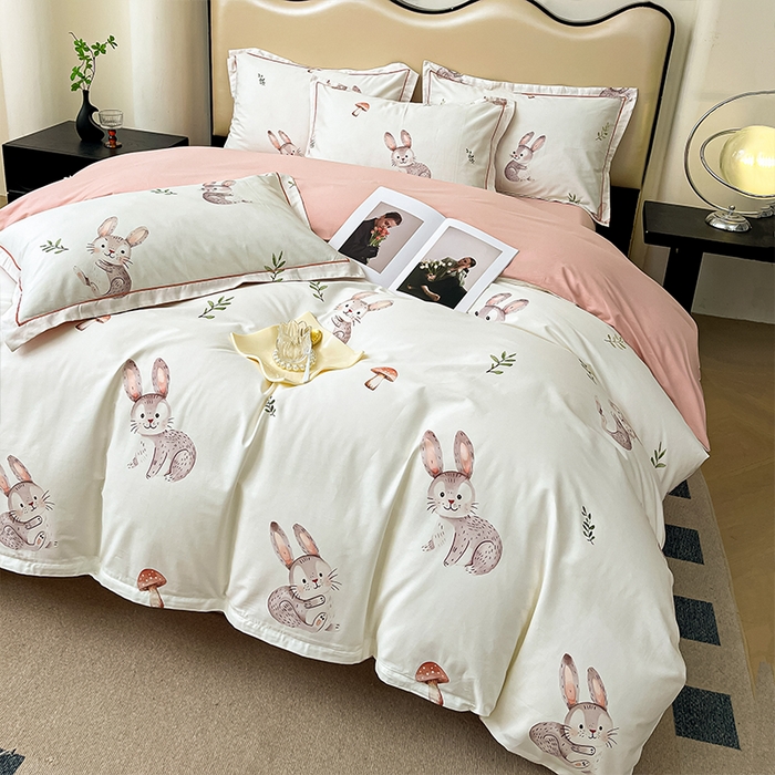 91家纺网 家纺一手货源 找家纺 帛美家纺 2026新款小清新全棉纯棉印花四件套 小萌兔