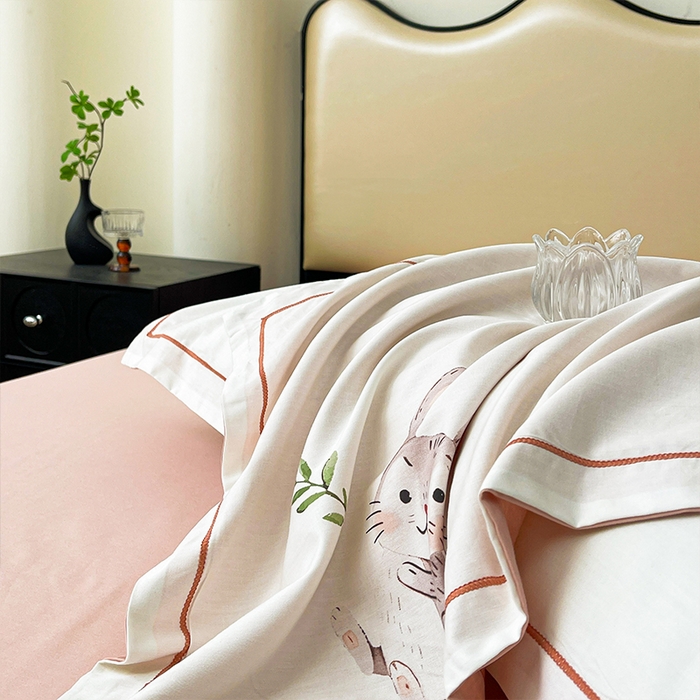 91家纺网 家纺一手货源 找家纺 帛美家纺 2026新款小清新全棉纯棉印花四件套 小萌兔