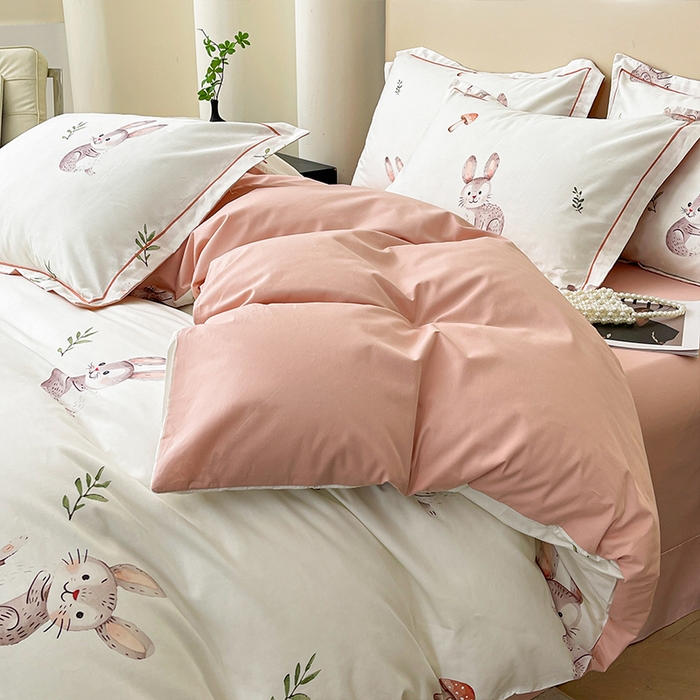 91家纺网 家纺一手货源 找家纺 帛美家纺 2026新款小清新全棉纯棉印花四件套 小萌兔