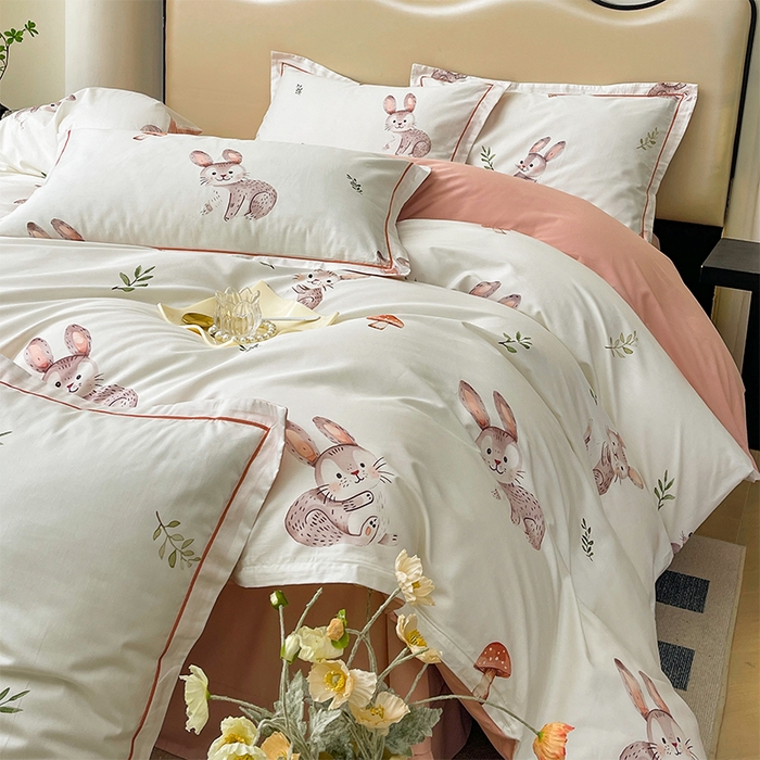 91家纺网 家纺一手货源 找家纺 帛美家纺 2026新款小清新全棉纯棉印花四件套 小萌兔