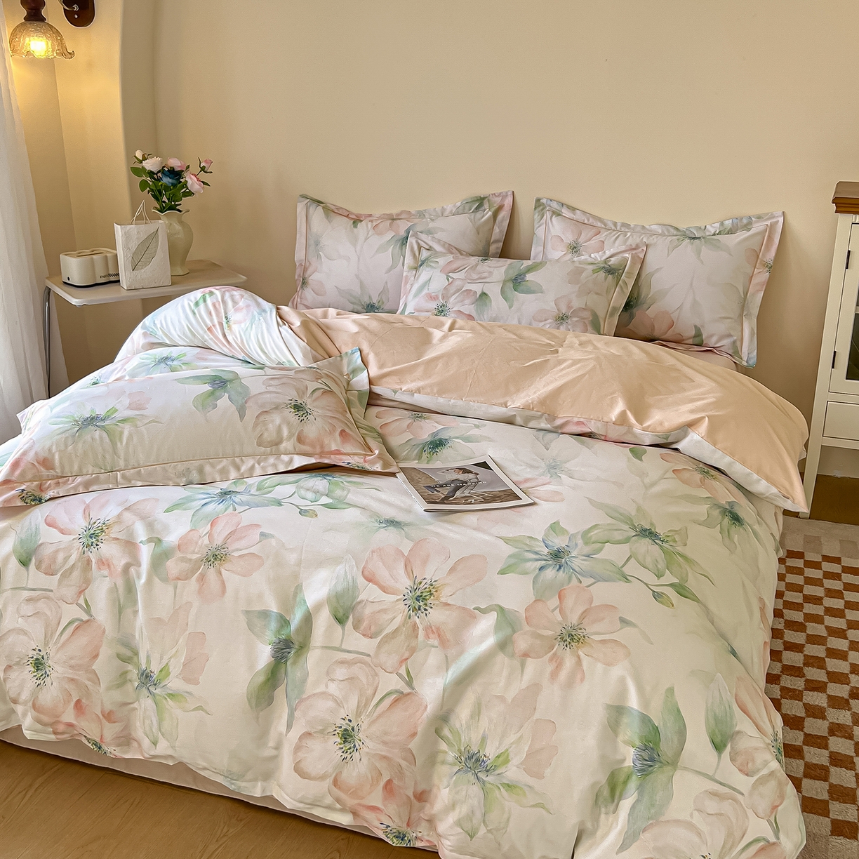 91家纺网 家纺一手货源 找家纺 帛美家纺 2026新款小清新全棉纯棉印花四件套 晓城时光