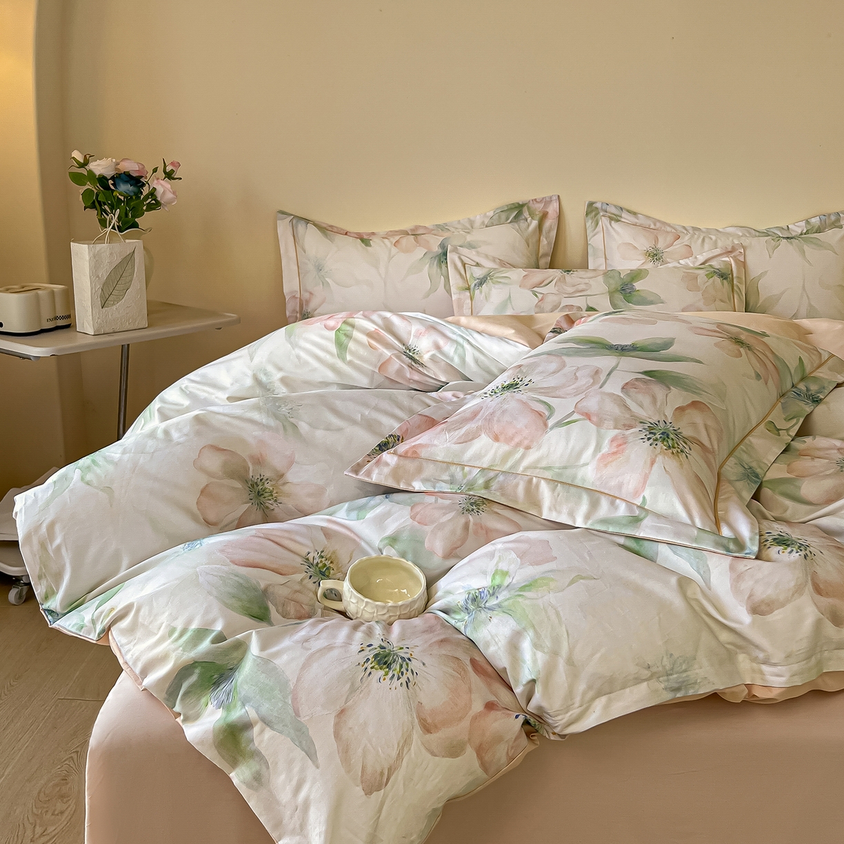 91家纺网 家纺一手货源 找家纺 帛美家纺 2026新款小清新全棉纯棉印花四件套 晓城时光