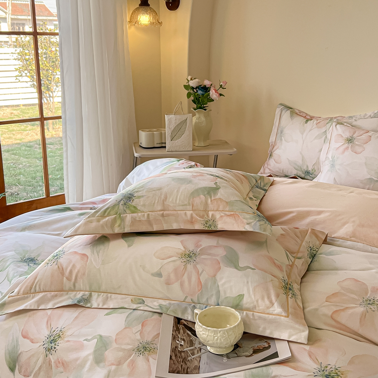 91家纺网 家纺一手货源 找家纺 帛美家纺 2026新款小清新全棉纯棉印花四件套 晓城时光