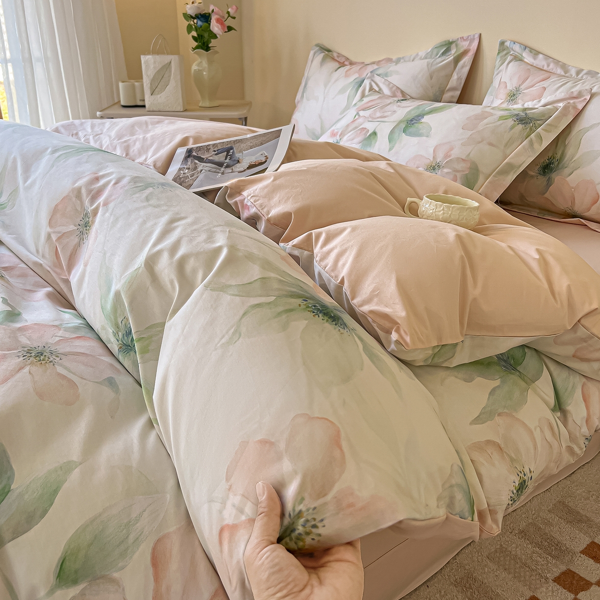 91家纺网 家纺一手货源 找家纺 帛美家纺 2026新款小清新全棉纯棉印花四件套 晓城时光