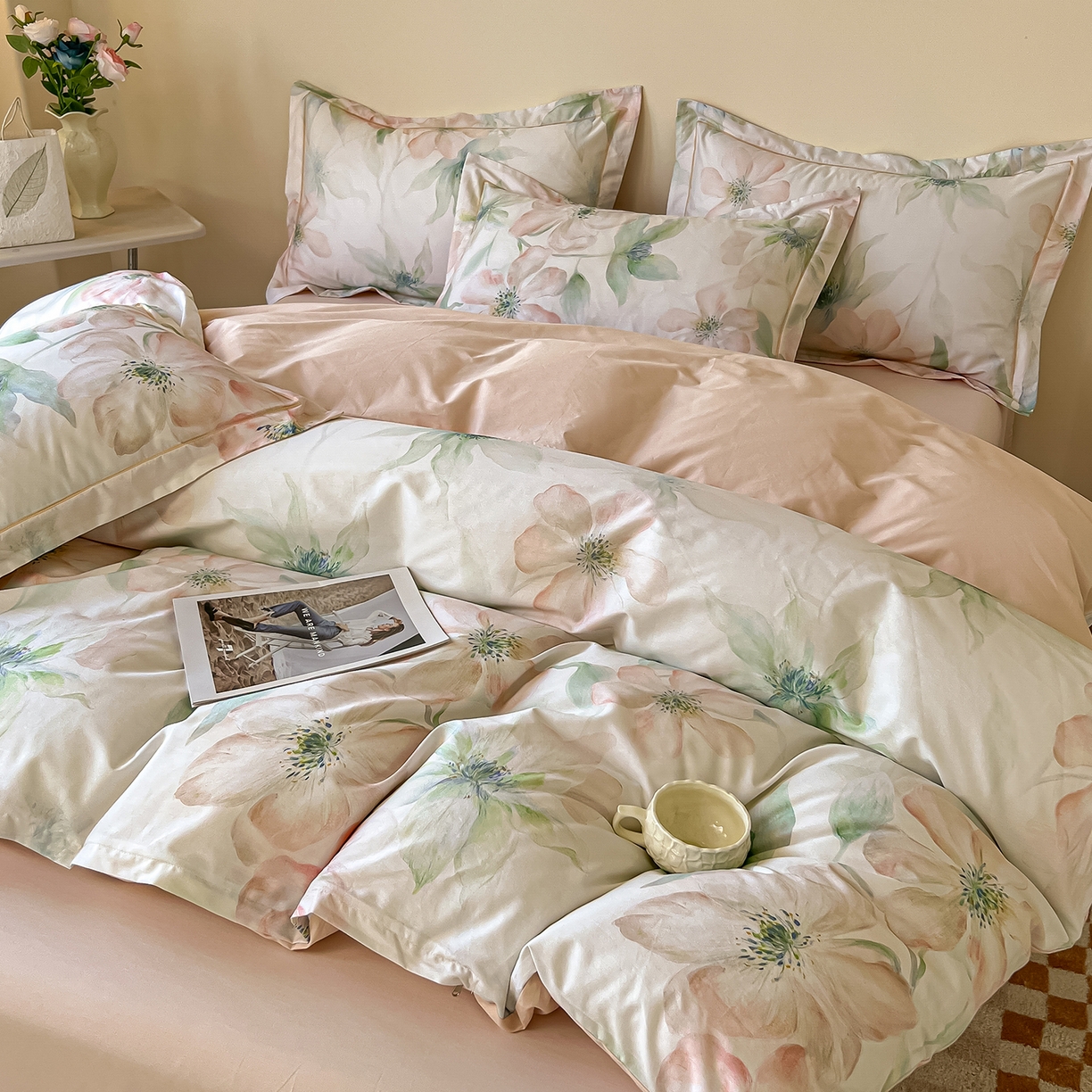 91家纺网 家纺一手货源 找家纺 帛美家纺 2026新款小清新全棉纯棉印花四件套 晓城时光