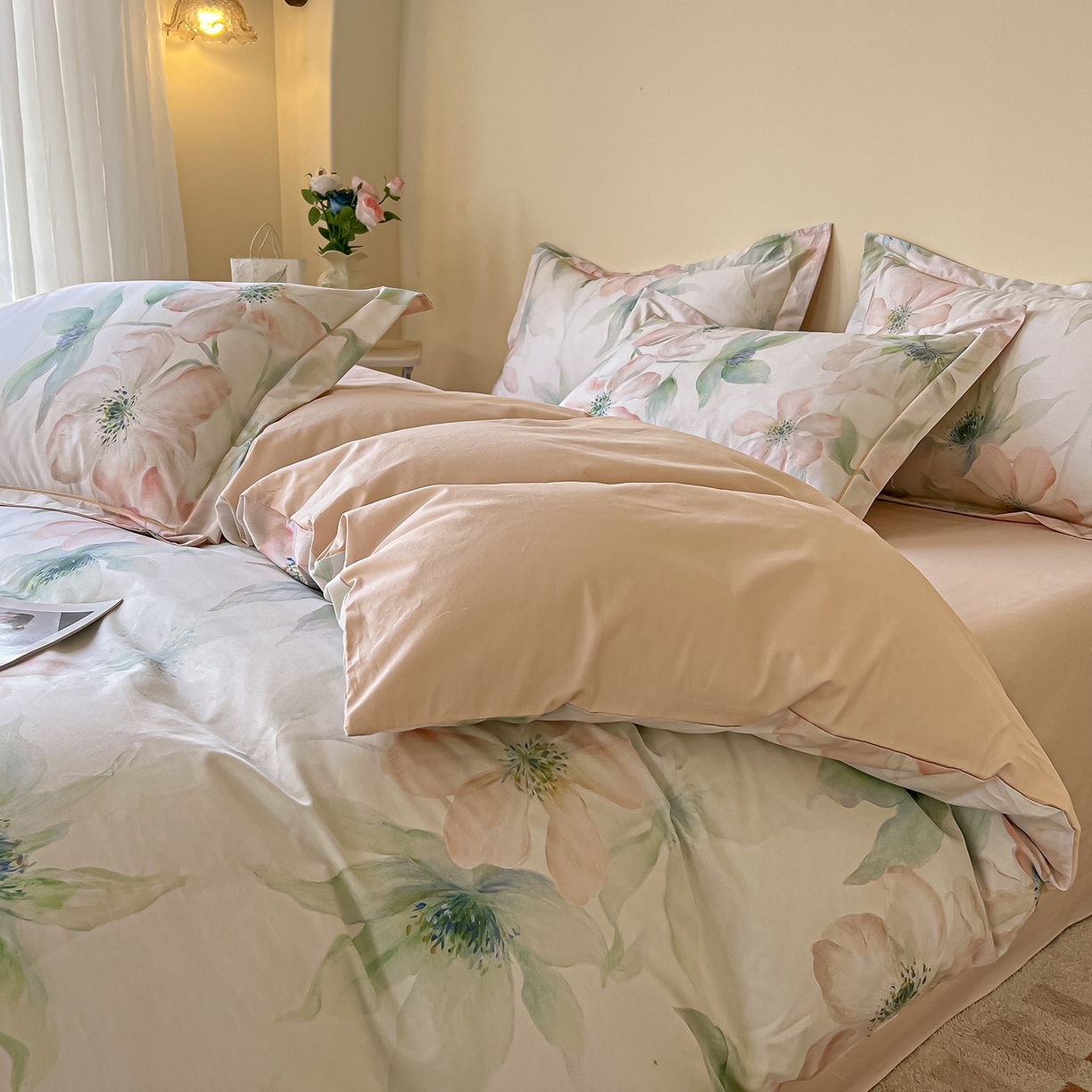 91家纺网 家纺一手货源 找家纺 帛美家纺 2026新款小清新全棉纯棉印花四件套 晓城时光