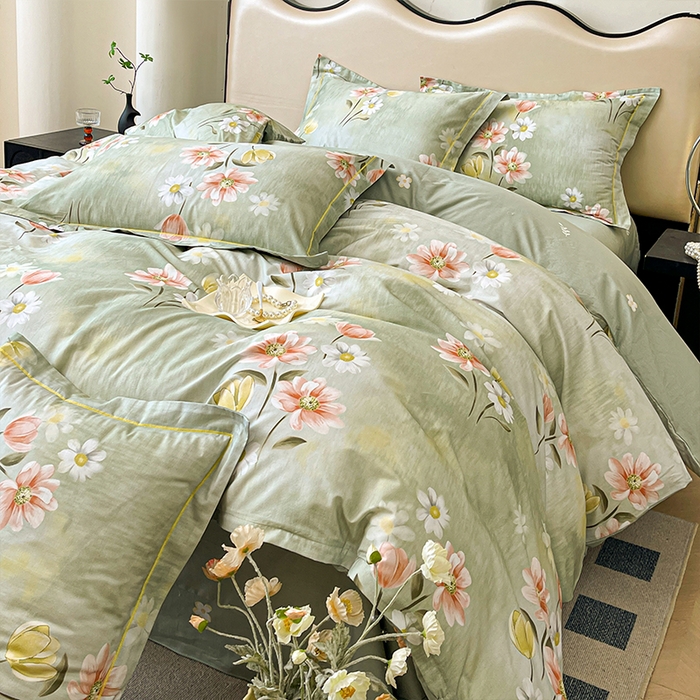 91家纺网 家纺一手货源 找家纺 帛美家纺 2026新款小清新全棉纯棉印花四件套 邂逅