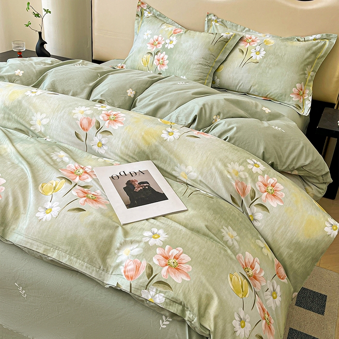 91家纺网 家纺一手货源 找家纺 帛美家纺 2026新款小清新全棉纯棉印花四件套 邂逅