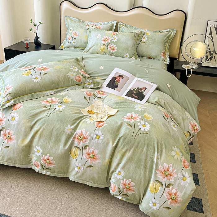 91家纺网 家纺一手货源 找家纺 帛美家纺 2026新款小清新全棉纯棉印花四件套 邂逅