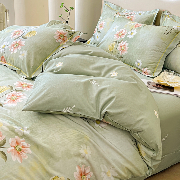 91家纺网 家纺一手货源 找家纺 帛美家纺 2026新款小清新全棉纯棉印花四件套 邂逅