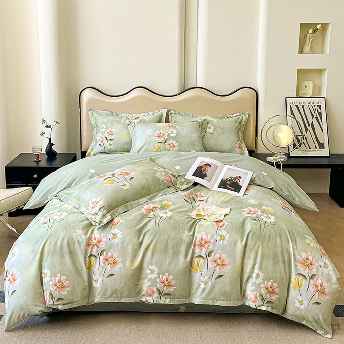 91家纺网 家纺一手货源 找家纺 帛美家纺 2026新款小清新全棉纯棉印花四件套 邂逅