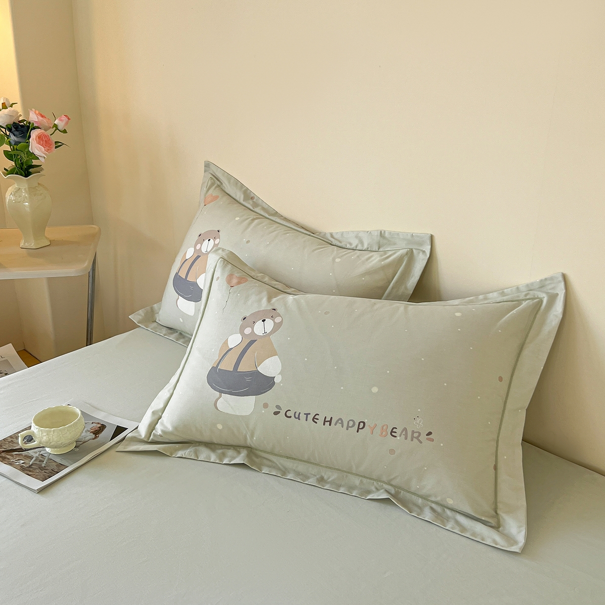 91家纺网 家纺一手货源 找家纺 帛美家纺 2026新款小清新全棉纯棉印花四件套 熊宝贝