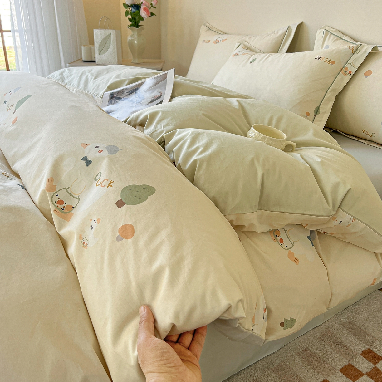 91家纺网 家纺一手货源 找家纺 帛美家纺 2026新款小清新全棉纯棉印花四件套 鸭贝贝