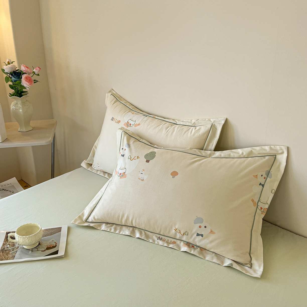 91家纺网 家纺一手货源 找家纺 帛美家纺 2026新款小清新全棉纯棉印花四件套 鸭贝贝