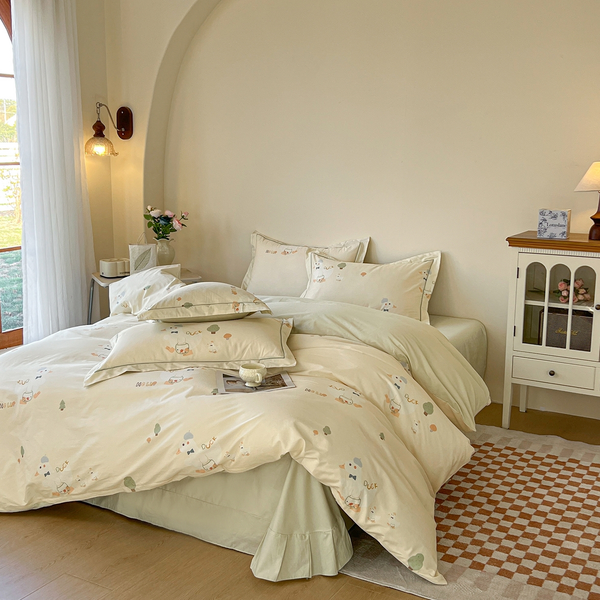 91家纺网 家纺一手货源 找家纺 帛美家纺 2026新款小清新全棉纯棉印花四件套 鸭贝贝