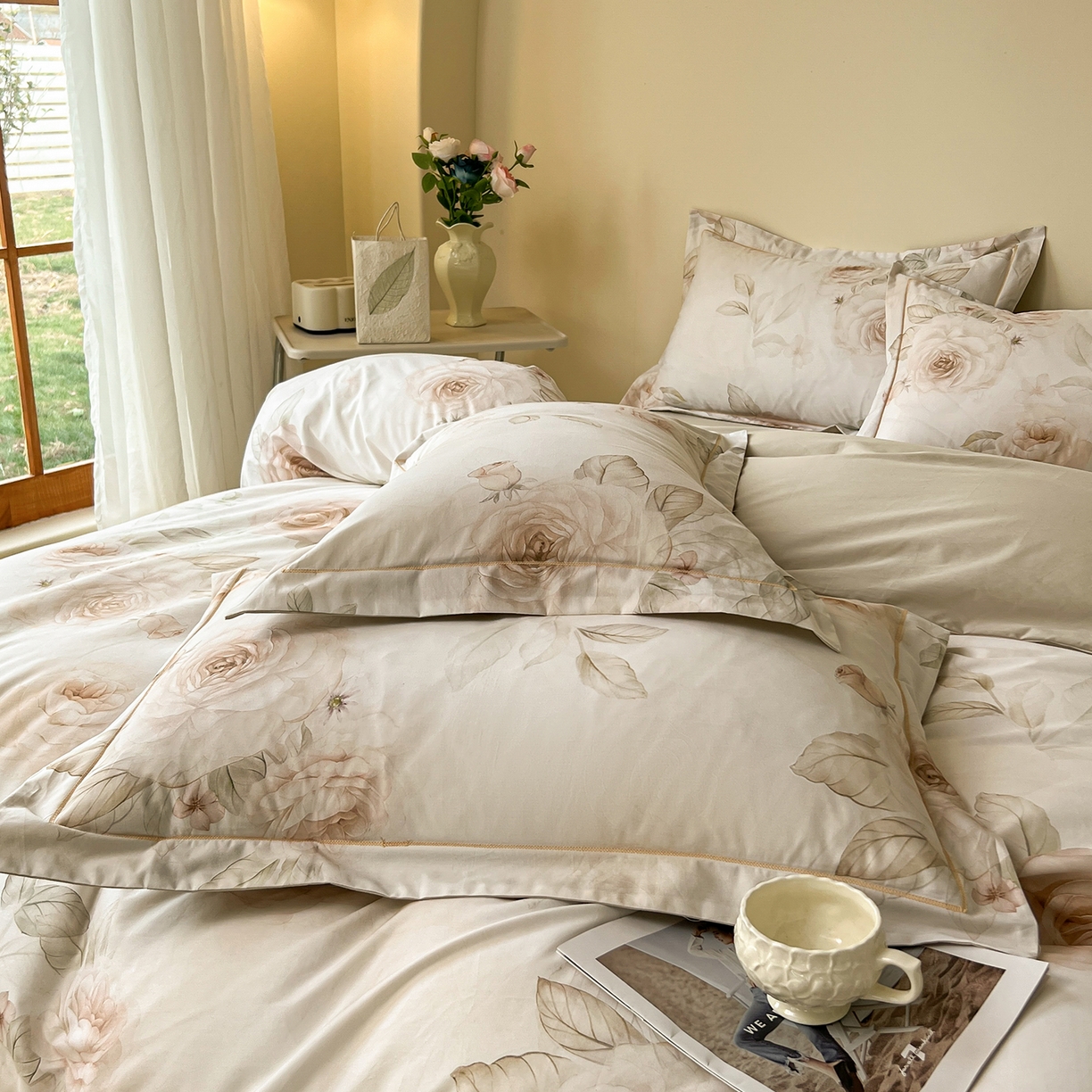 91家纺网 家纺一手货源 找家纺 帛美家纺 2026新款小清新全棉纯棉印花四件套 雅乐