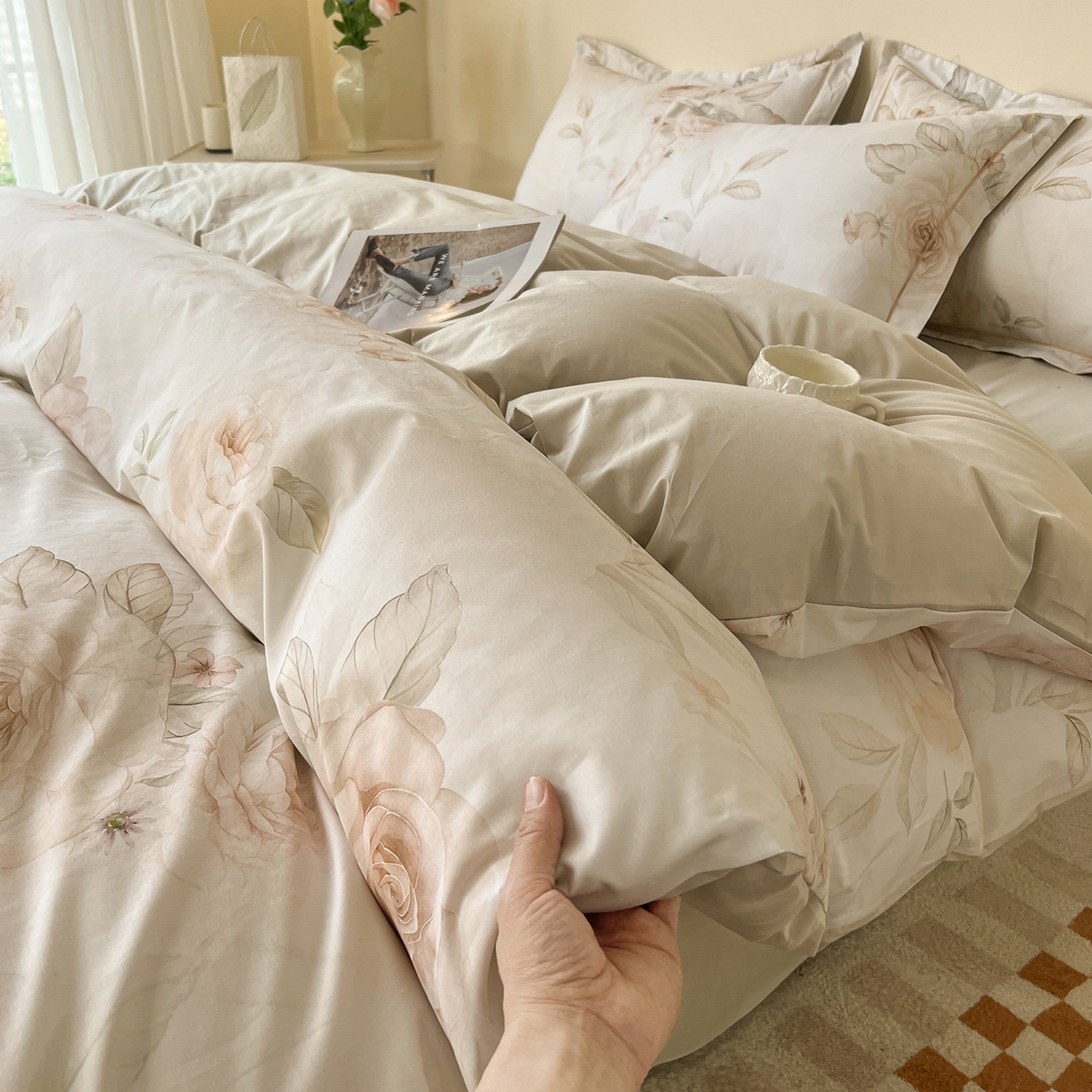 91家纺网 家纺一手货源 找家纺 帛美家纺 2026新款小清新全棉纯棉印花四件套 雅乐