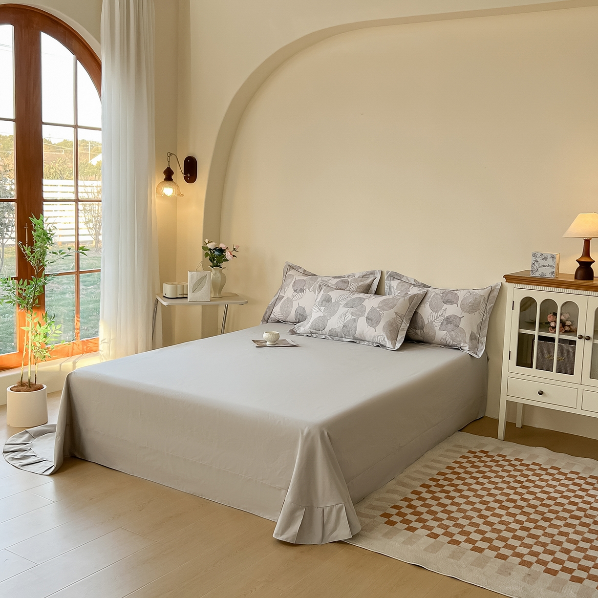 91家纺网 家纺一手货源 找家纺 帛美家纺 2026新款小清新全棉纯棉印花四件套 叶语情怀