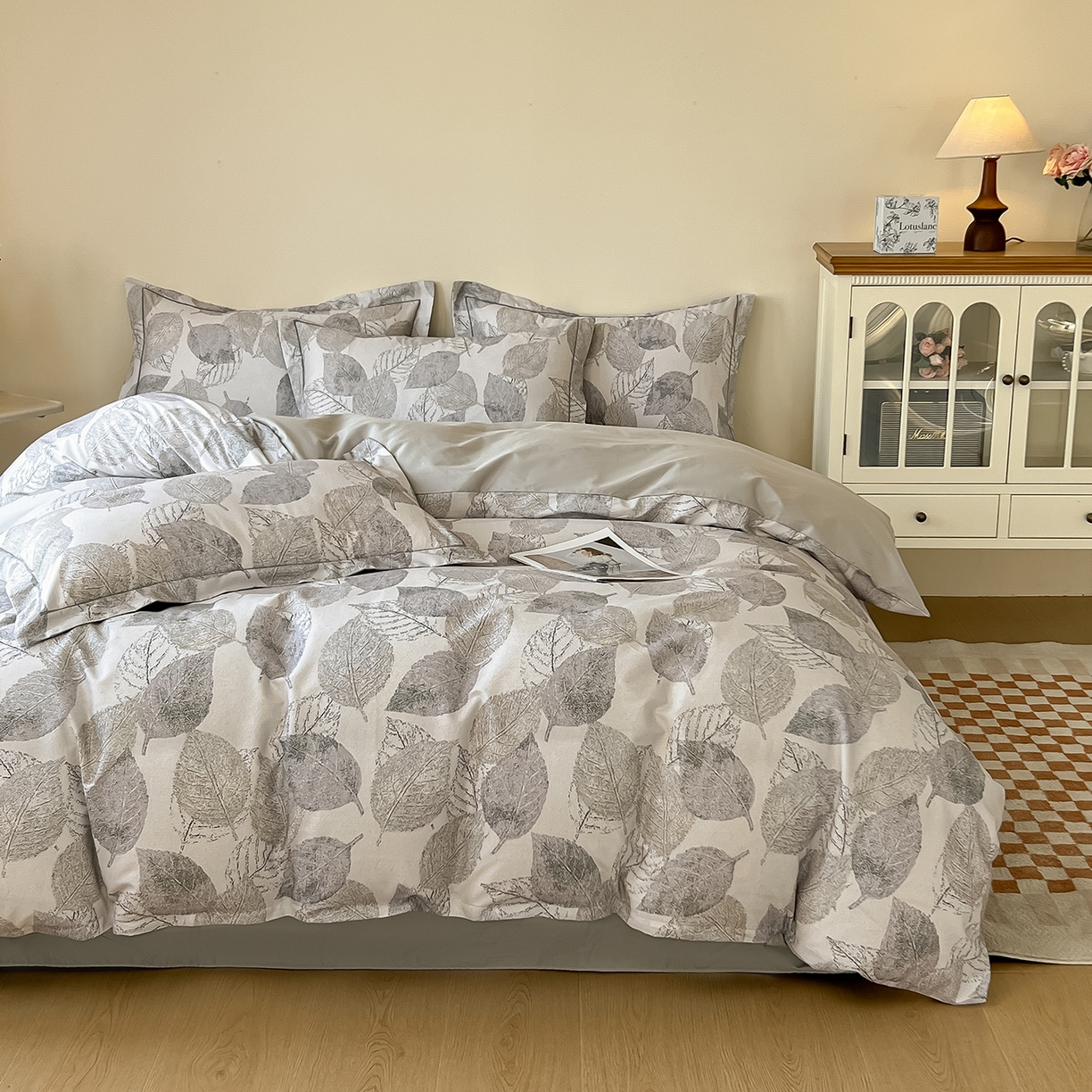 91家纺网 家纺一手货源 找家纺 帛美家纺 2026新款小清新全棉纯棉印花四件套 叶语情怀