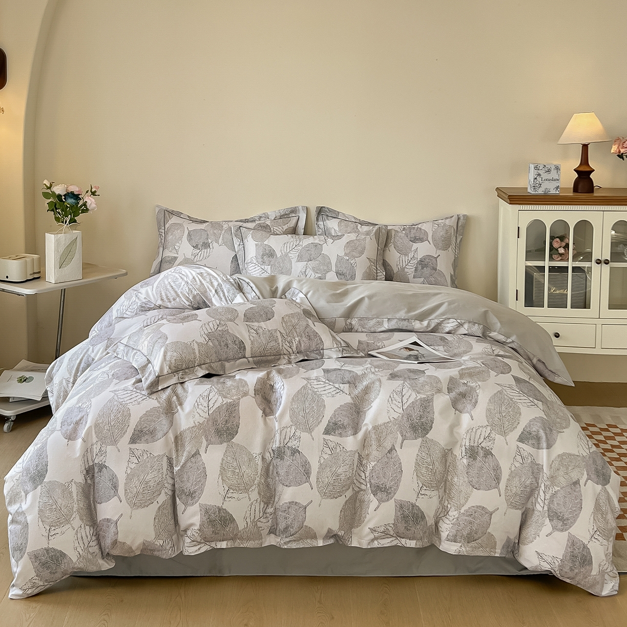 91家纺网 家纺一手货源 找家纺 帛美家纺 2026新款小清新全棉纯棉印花四件套 叶语情怀