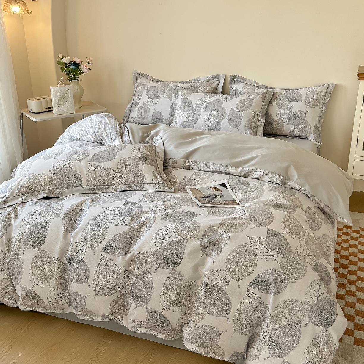 91家纺网 家纺一手货源 找家纺 帛美家纺 2026新款小清新全棉纯棉印花四件套 叶语情怀