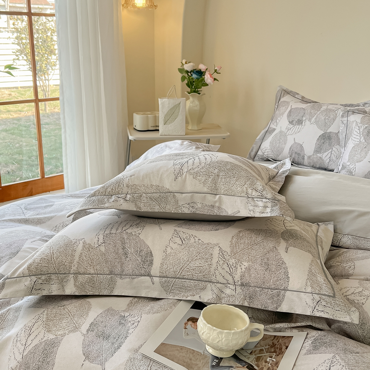 91家纺网 家纺一手货源 找家纺 帛美家纺 2026新款小清新全棉纯棉印花四件套 叶语情怀