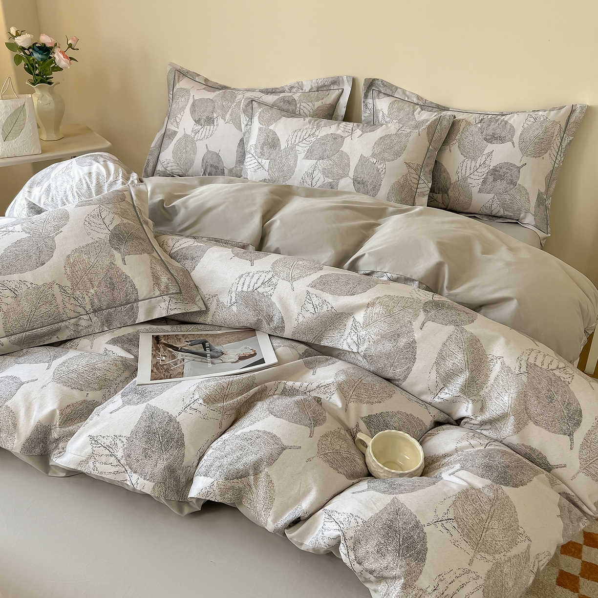 91家纺网 家纺一手货源 找家纺 帛美家纺 2026新款小清新全棉纯棉印花四件套 叶语情怀