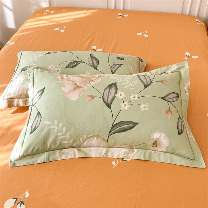 91家纺网 家纺一手货源 找家纺 帛美家纺 2026新款小清新全棉纯棉印花四件套 叶语悠然-绿