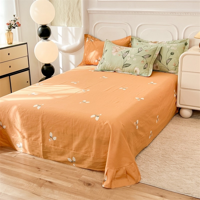 91家纺网 家纺一手货源 找家纺 帛美家纺 2026新款小清新全棉纯棉印花四件套 叶语悠然-绿