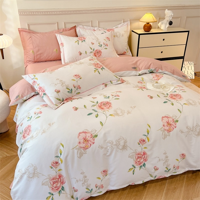 91家纺网 家纺一手货源 找家纺 帛美家纺 2026新款小清新全棉纯棉印花四件套 依梦