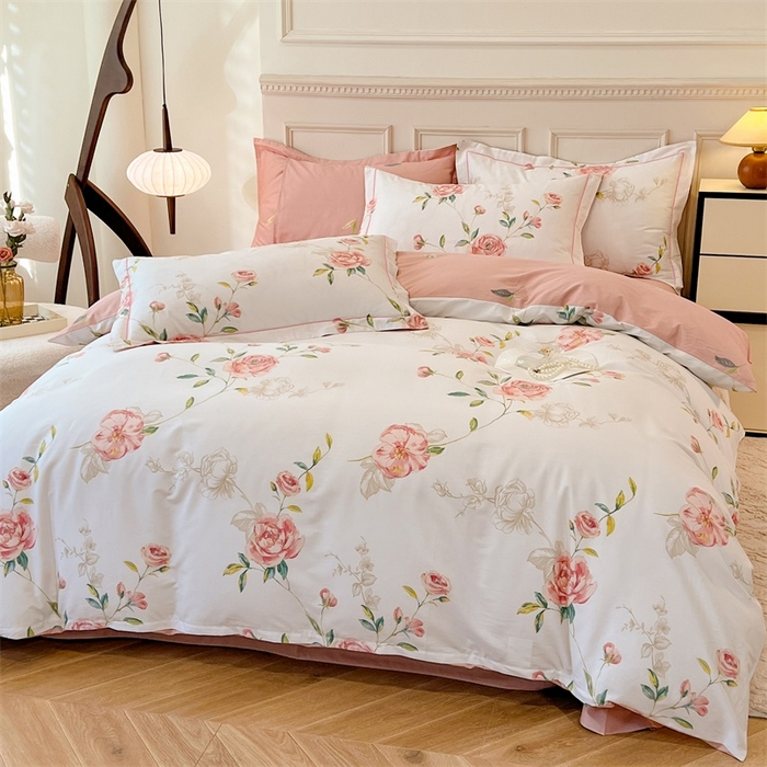 91家纺网 家纺一手货源 找家纺 帛美家纺 2026新款小清新全棉纯棉印花四件套 依梦