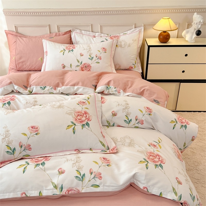 91家纺网 家纺一手货源 找家纺 帛美家纺 2026新款小清新全棉纯棉印花四件套 依梦