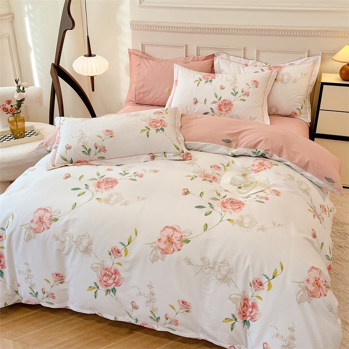 91家纺网 家纺一手货源 找家纺 帛美家纺 2026新款小清新全棉纯棉印花四件套 依梦