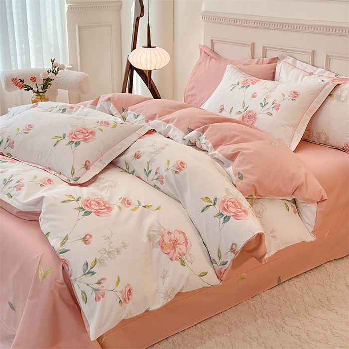 91家纺网 家纺一手货源 找家纺 帛美家纺 2026新款小清新全棉纯棉印花四件套 依梦