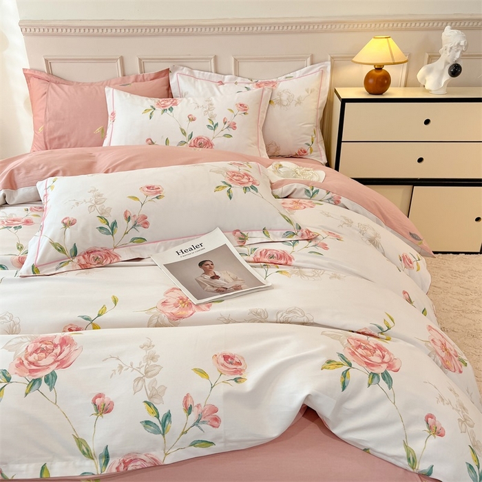 91家纺网 家纺一手货源 找家纺 帛美家纺 2026新款小清新全棉纯棉印花四件套 依梦