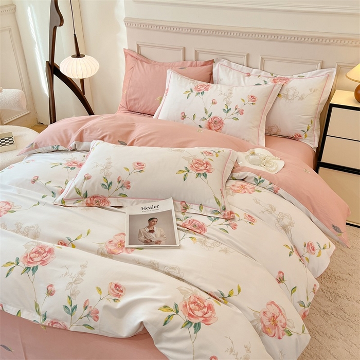 91家纺网 家纺一手货源 找家纺 帛美家纺 2026新款小清新全棉纯棉印花四件套 依梦