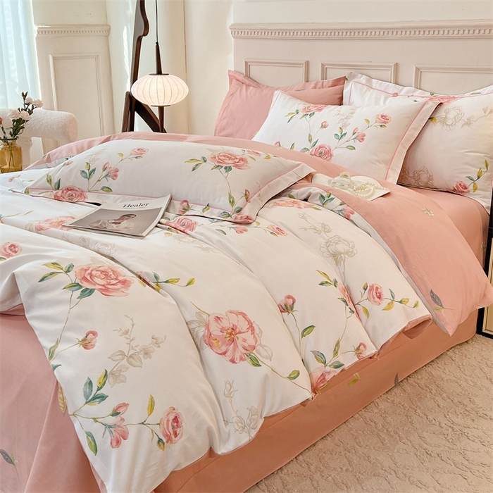 91家纺网 家纺一手货源 找家纺 帛美家纺 2026新款小清新全棉纯棉印花四件套 依梦